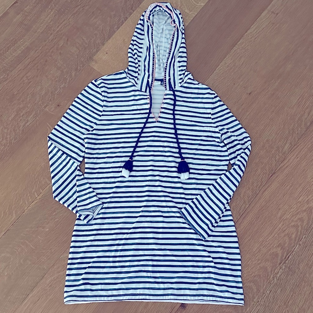 Cabana Life Cover Up size Size Small Navy Stripes Hood UPF Sun Protection